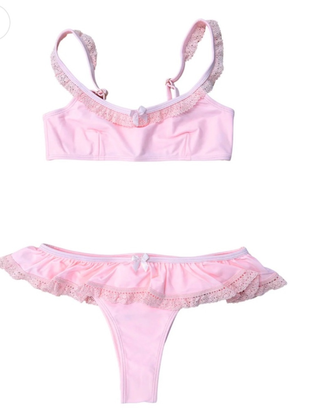 Strawberry Milk Mob Pink Ruffle Bikini Set - Feminine Two-Piece Swimwear